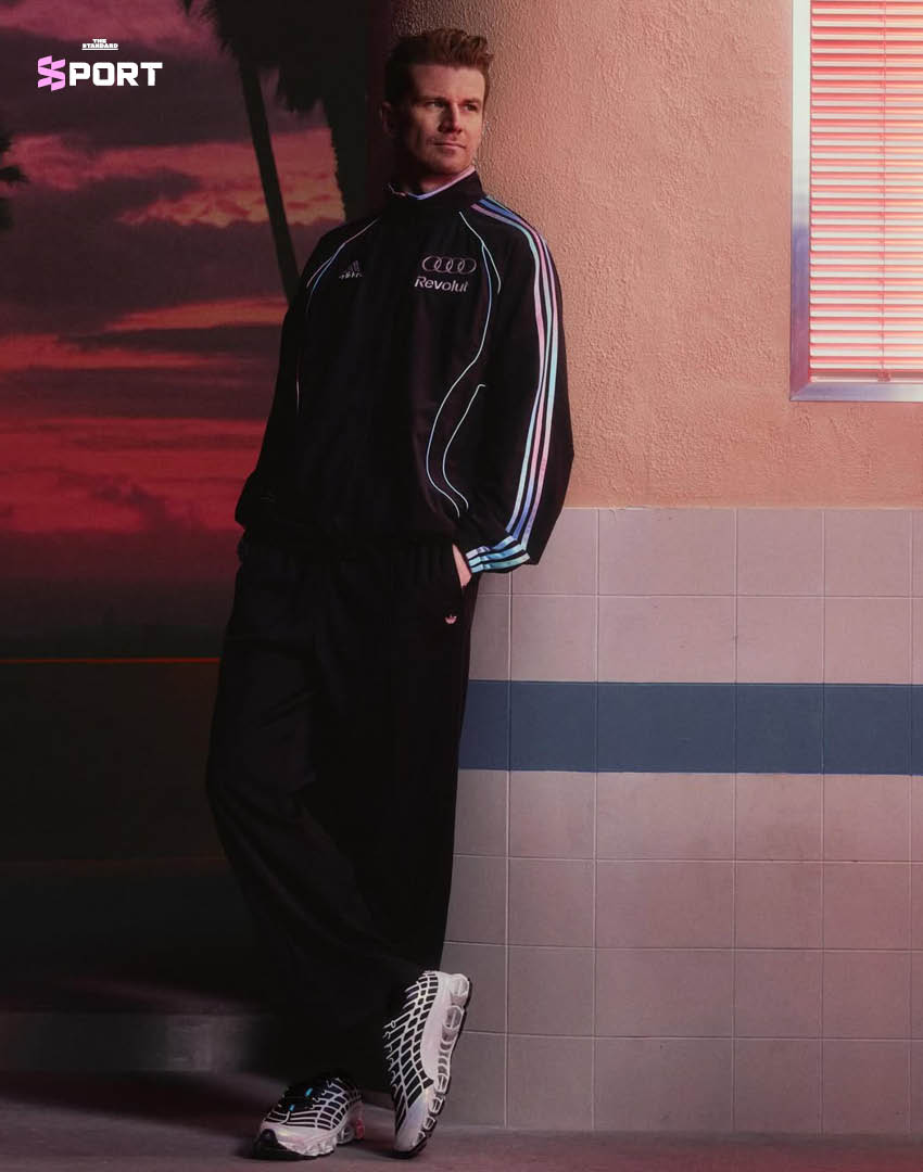 ชุดแข่งและไอเท็มแฟชั่นจากคอลเลกชัน adidas x Audi F1 'Miami Collection' ที่ได้รับแรงบันดาลใจจากดีไซน์ Teamgeist 2