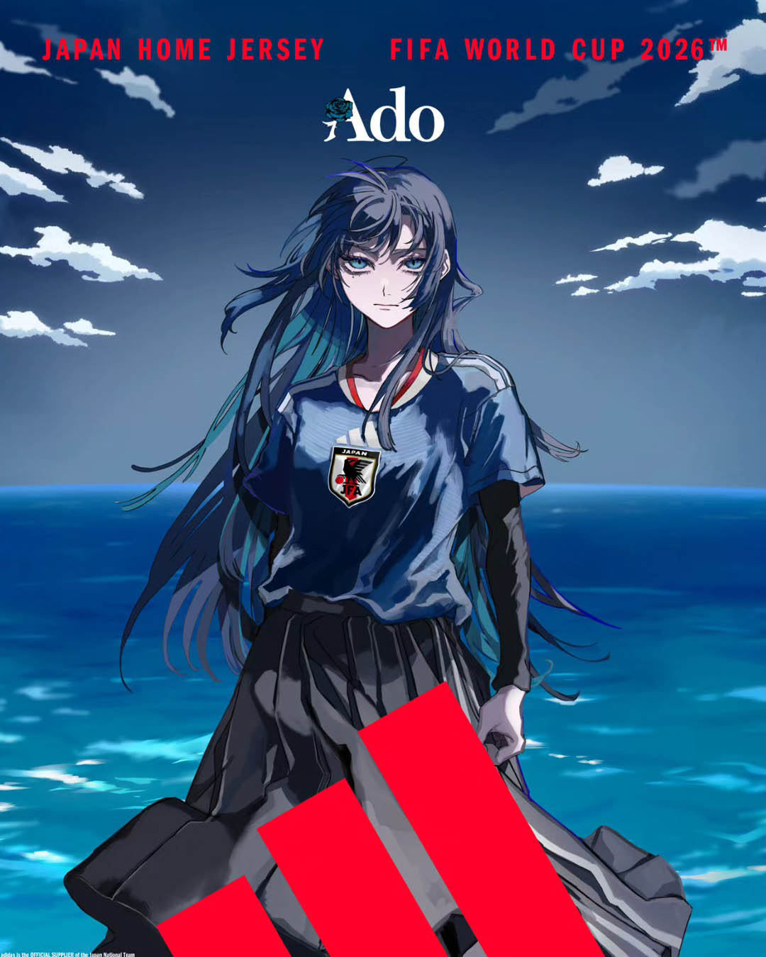 ภาพโปรโมตเพลง 'Kira' โดย Ado x adidas สำหรับชุดแข่งทีมชาติญี่ปุ่น ในสไตล์อนิเมะ 5