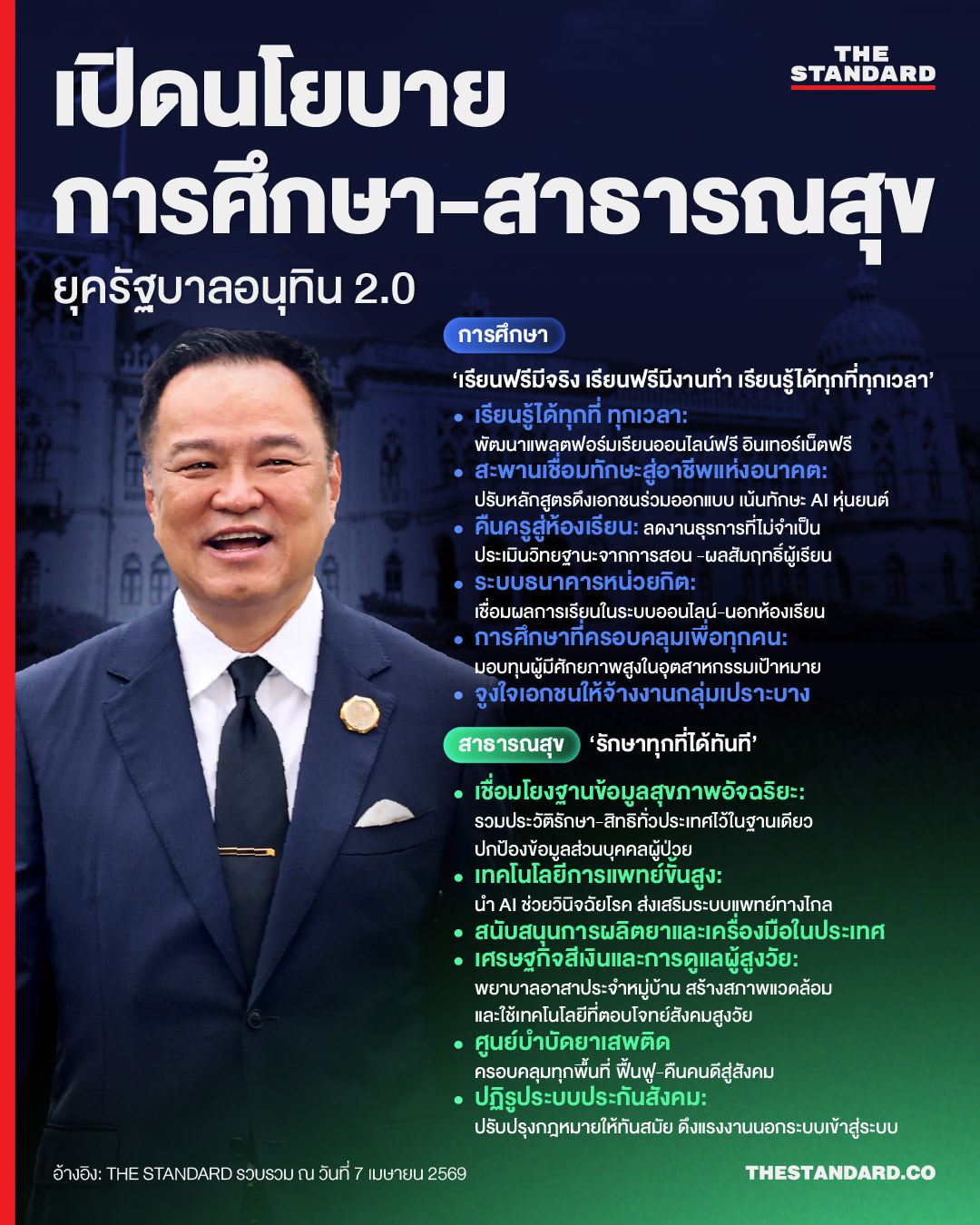 อนุทิน ชาญวีรกูล ขณะนำเสนอ นโยบายการศึกษาและสาธารณสุข 1