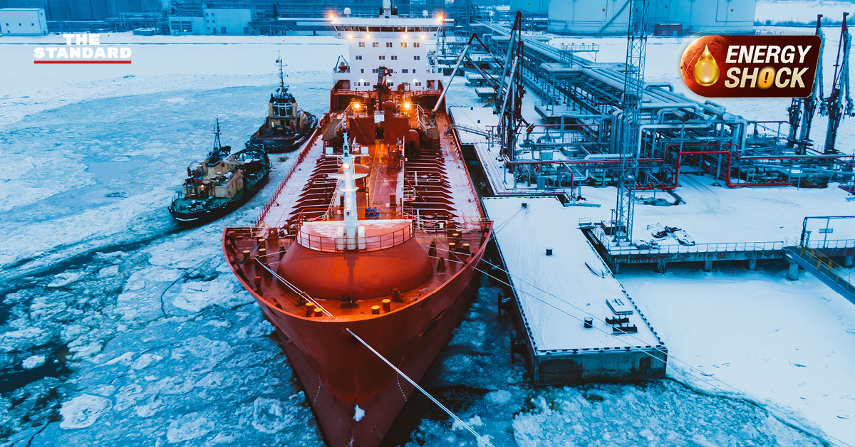 ภาพประกอบแสดงถึงกลุ่มประเทศอาเซียนและถังน้ำมันที่เกี่ยวข้องกับรัสเซียในบริบทวิกฤตพลังงาน