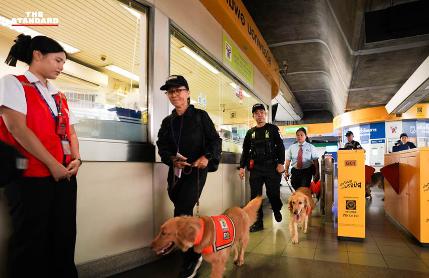 ทีม K9 USAR Thailand ฝึกซ้อมเคลื่อนย้ายกำลังพลพร้อมสุนัข K9 บนระบบรถไฟฟ้าบีทีเอส 5
