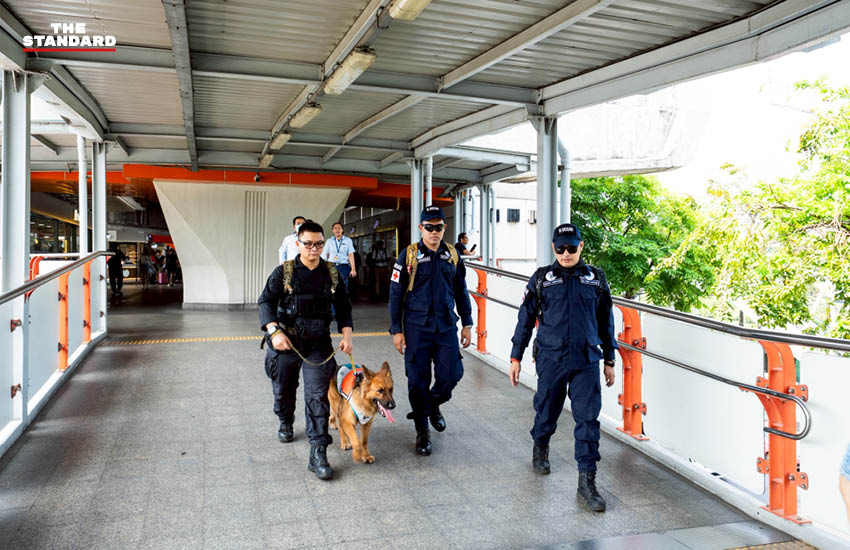 ทีม K9 USAR Thailand ฝึกซ้อมเคลื่อนย้ายกำลังพลพร้อมสุนัข K9 บนระบบรถไฟฟ้าบีทีเอส 7
