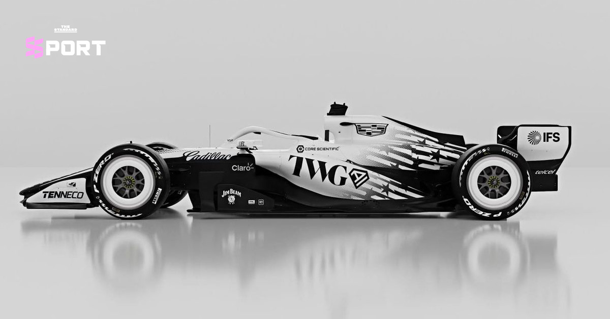 รถแข่ง F1 ของ แคดิลแลค ในลวดลายพิเศษฉลองโฮมเรซ ไมอามี จีพี ประดับธงชาติสหรัฐฯ