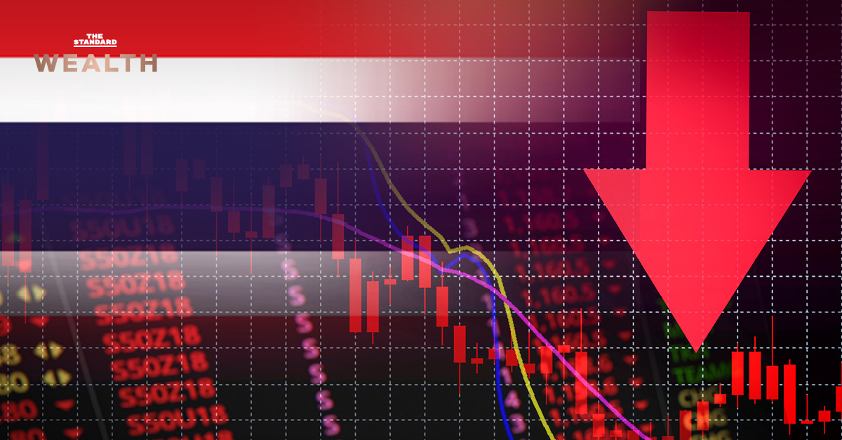 ภาพกราฟตลาดหุ้นไทยสีแดงดิ่งลง พร้อมข้อความ 'หมดเวลาซิ่ง หุ้นไทย Upside จำกัด'