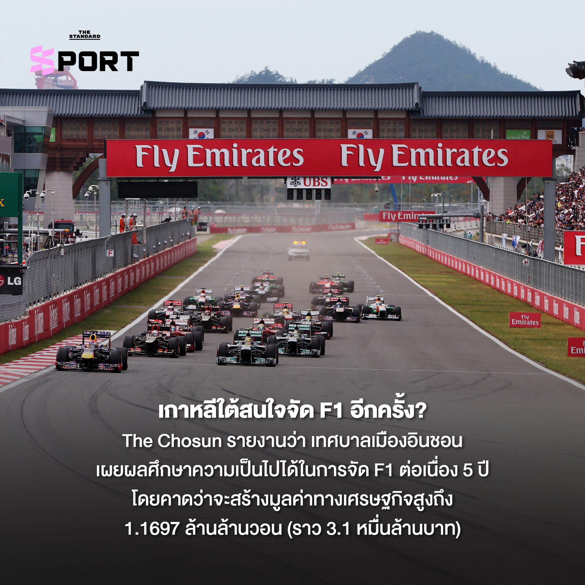 รถแข่ง F1 กำลังโลดแล่นในสนามแข่ง Korea International Circuit ซึ่งเกาหลีใต้กำลังพิจารณานำ F1 กลับมาจัดอีกครั้งที่เมืองอินชอน 1