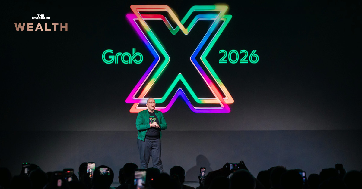 ภาพแสดงโลโก้ Grab พร้อมข้อความ Grab 2026 ปรับเกมใช้ AI เพิ่มรายได้ไรเดอร์ ลดภาระผู้ใช้