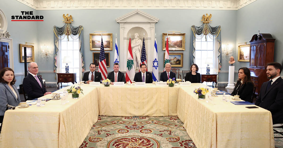 ภาพการเจรจาระหว่างผู้แทน อิสราเอล และ เลบานอน ที่ กรุงวอชิงตัน ดี.ซี. สหรัฐฯ