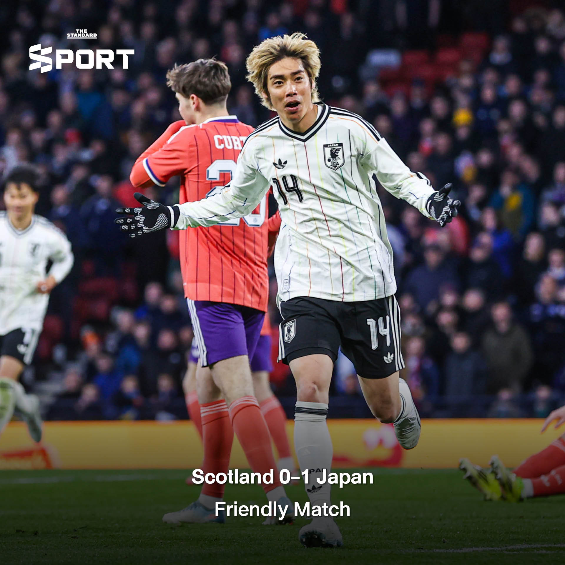 ภาพนักฟุตบอลทีมชาติญี่ปุ่น แสดงความดีใจ สื่อถึงฟอร์มการเล่นที่โดดเด่นและพร้อมลุ้นแชมป์โลก 2026 2