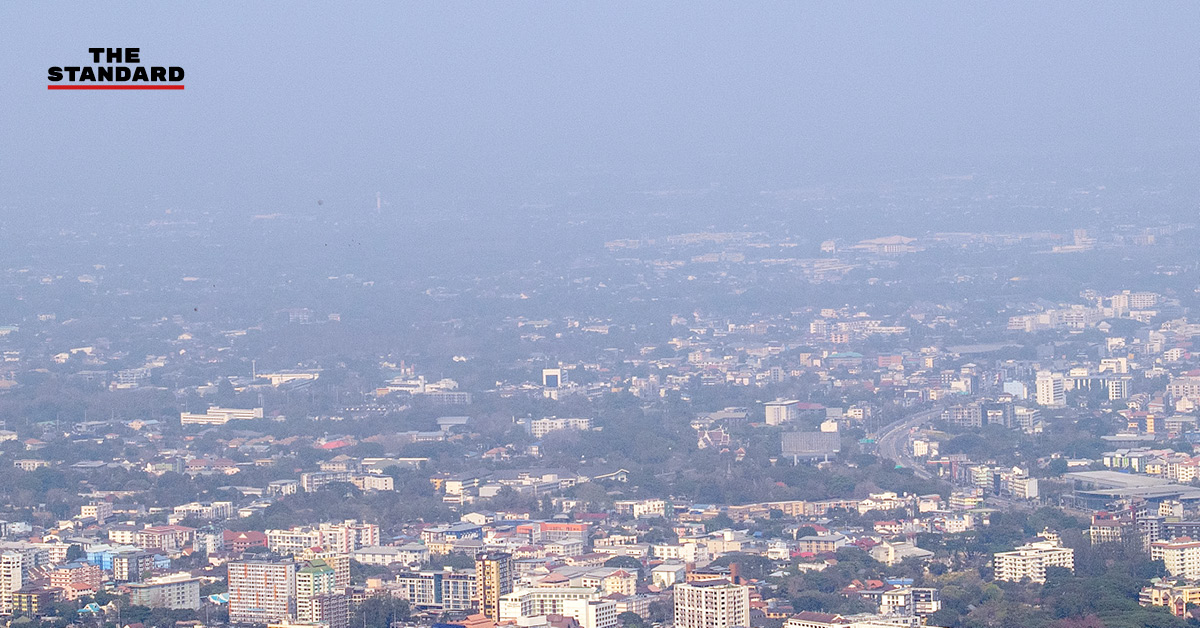 ภาพสภาพอากาศมีหมอกควันหนาแน่นจากฝุ่น PM2.5 ปกคลุมพื้นที่ภาคเหนือของไทย