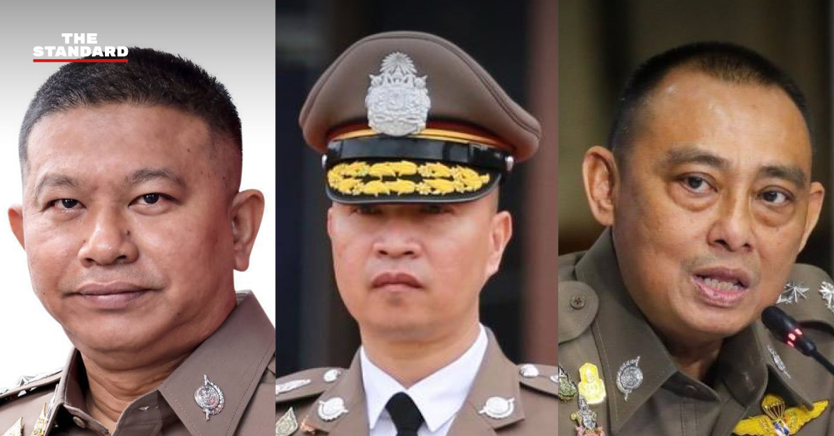 พล.ต.ท.ไตรรงค์ ผิวพรรณ โฆษกสำนักงานตำรวจแห่งชาติคนใหม่ พร้อมทีมรองโฆษก ภายหลังการแต่งตั้ง