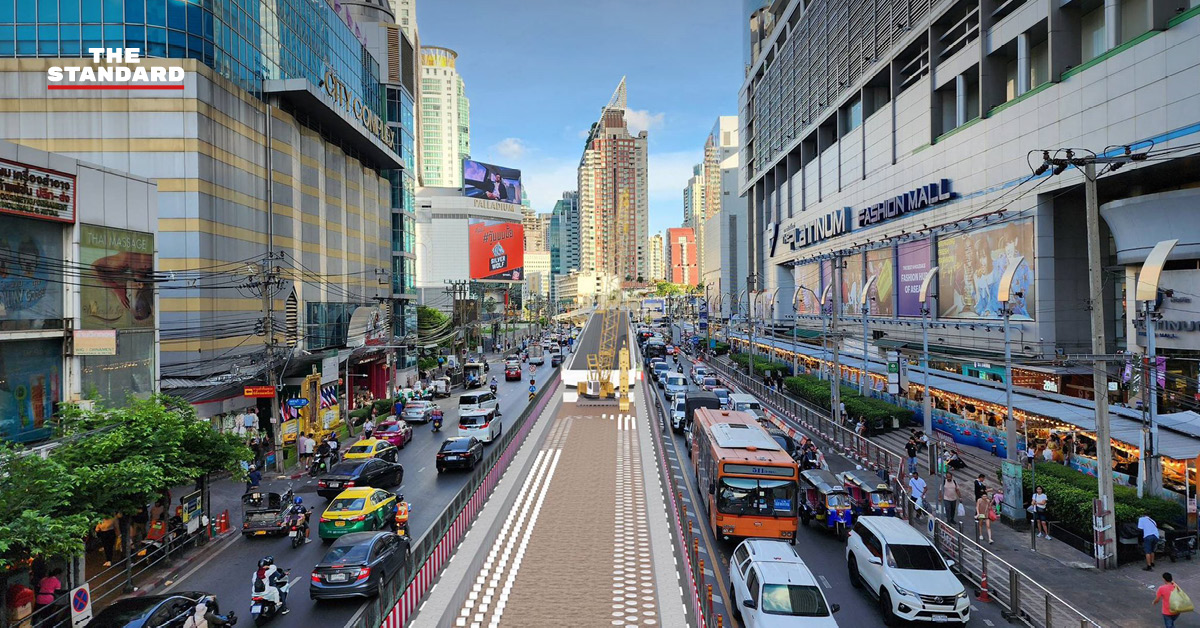 แผนภาพเส้นทางเลี่ยงการจราจรบริเวณ สะพานข้ามแยกประตูน้ำ ระหว่างการก่อสร้างอุโมงค์รถไฟฟ้าสายสีส้ม