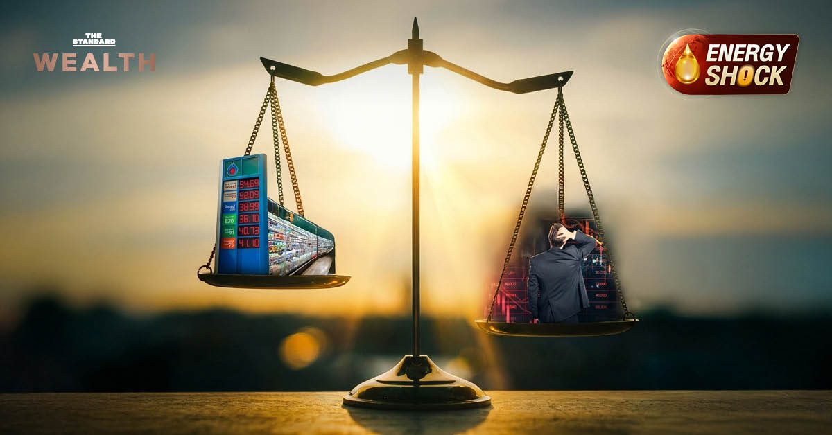 ภาพประกอบแสดงโรงกลั่นน้ำมันและกราฟราคาน้ำมัน พร้อมภาพ ดร.นิเวศน์ เหมวชิรวรากร สะท้อนประเด็นการแทรกแซงราคาพลังงานและความเชื่อมั่นนักลงทุน