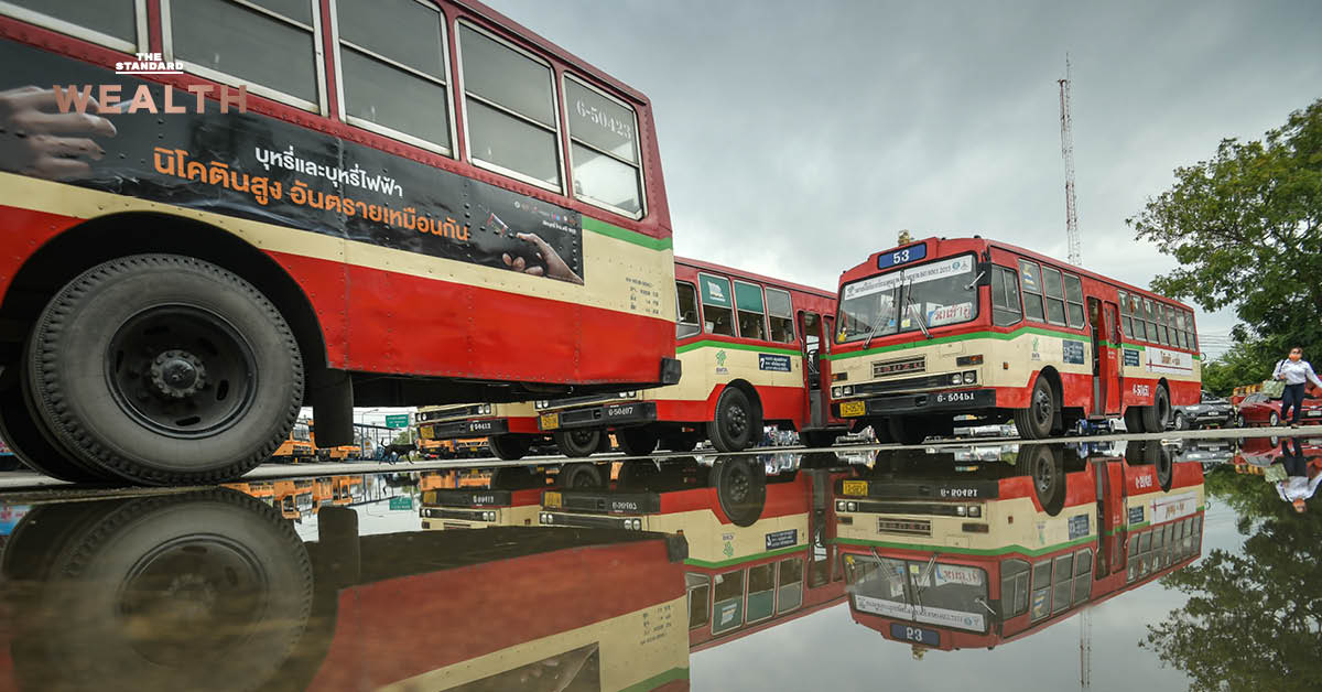 ภาพอินโฟกราฟิกแสดงข้อเสนอ TDRI เพื่อแก้ปัญหาวิกฤตขนส่งสาธารณะไทย โดยมีแนวคิดค่าโดยสารคนละครึ่ง รื้อโครงข่ายเส้นทาง และใช้ระบบตั๋วร่วม