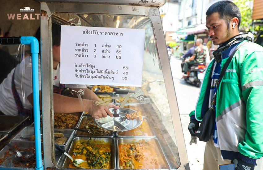 ภาพกราฟิกสื่อถึงคนไทยรายได้ติดลบ แบกรับค่าครองชีพสูง กระทบร้านอาหารต้องลดโอที-หยุดจ้างงานใหม่ มีภาพ ฐนิวรรณ กุลมงคล และโลโก้ WEALTH IN DEPTH 2