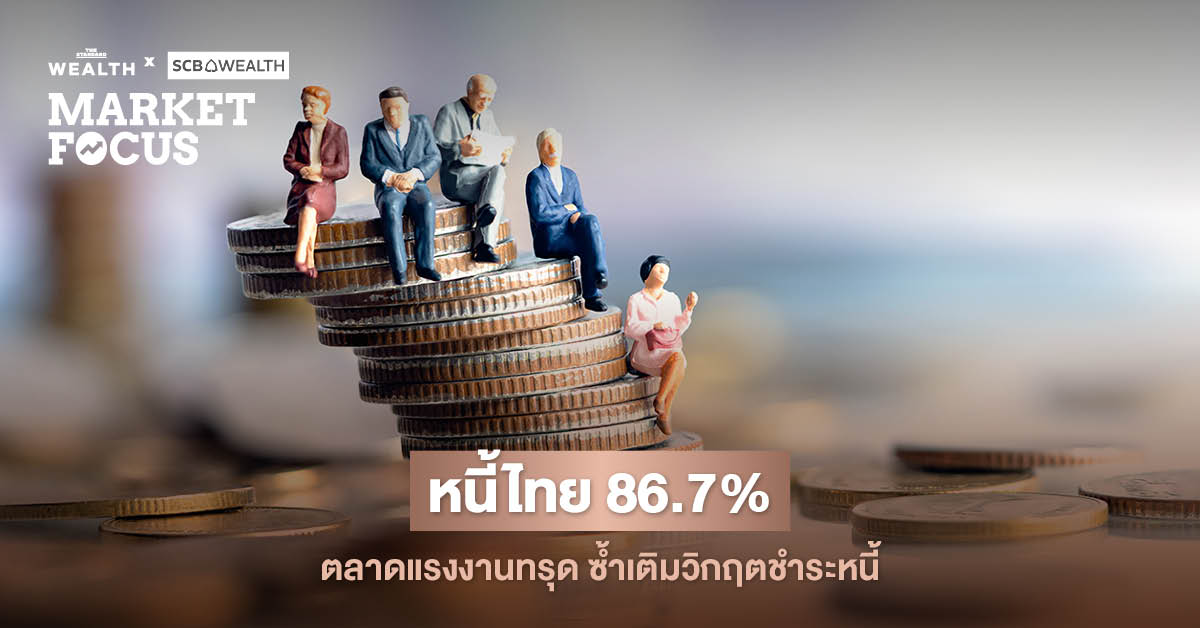 ภาพแสดงสถานการณ์หนี้ครัวเรือนไทยที่พุ่งสูงแตะ 86.7% ต่อ GDP พร้อมปัจจัยเสี่ยงจากตลาดแรงงานเปราะบางและเงินเฟ้อ
