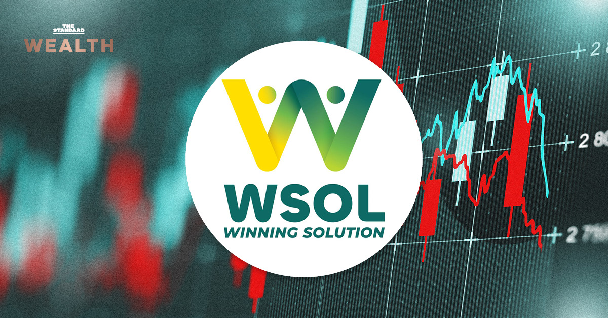 กราฟหุ้นแสดงแนวโน้มผันผวน มีโลโก้ WSOL และข้อความ 'WSOL หรือหุ้น SABUY เดิม ยื่นขอฟื้นฟูกิจการ'