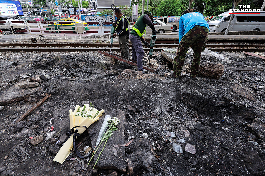 สภาพการจราจรบริเวณจุดตัดรถไฟอโศก-ดินแดง หลังเหตุรถไฟชนรถเมล์ 1 วัน 9
