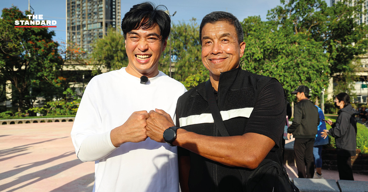 ชัชชาติ สิทธิพันธุ์ และ ชัยวัฒน์ สถาวรวิจิตร พบปะกันในงาน ‘มักม่วน หน้าฮ้าน กลางเมือง’ ที่สวนจตุจักร