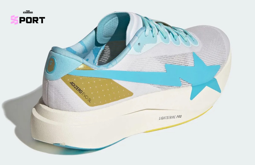 รองเท้า BAPE x adidas ADIZERO EVO SL สีฟ้าอ่อนและชมพูอ่อนแบบคู่สลับกัน 3