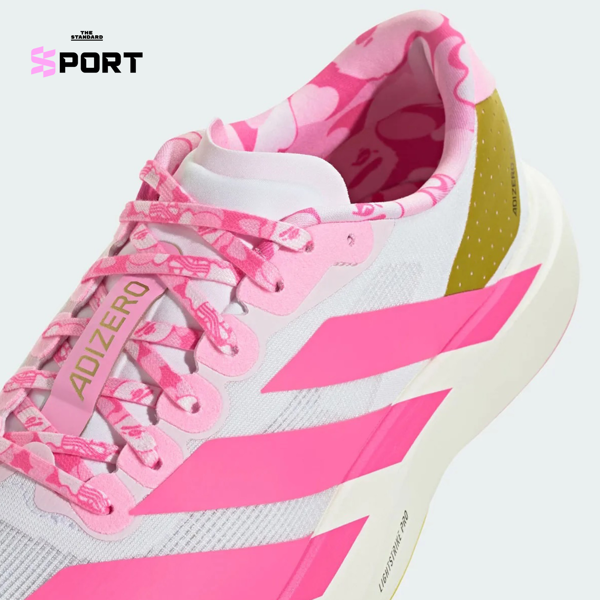 รองเท้า BAPE x adidas ADIZERO EVO SL สีฟ้าอ่อนและชมพูอ่อนแบบคู่สลับกัน 6