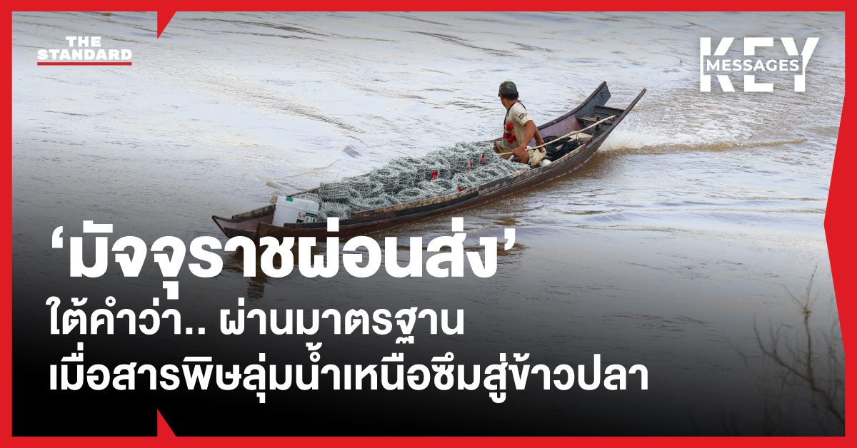 ภาพประกอบแสดงถึงความขัดแย้งระหว่างผลตรวจที่ 'ผ่านเกณฑ์มาตรฐาน' กับความจริงของสารพิษโลหะหนักในลุ่มน้ำภาคเหนือและคำเตือนห้ามบริโภคเครื่องในปลา