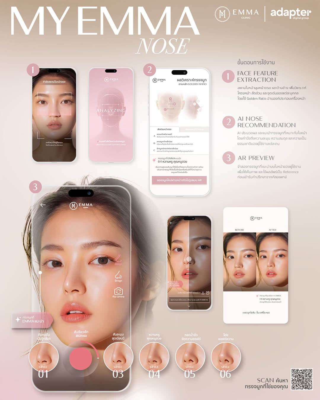 รูปภาพแสดงนวัตกรรม “My EMMA NOSE” ซึ่งเป็นแพลตฟอร์ม AI+AR ช่วยให้ผู้ที่ต้องการทำศัลยกรรมจมูกสามารถลองทรงจมูกใหม่ได้เสมือนจริง 7