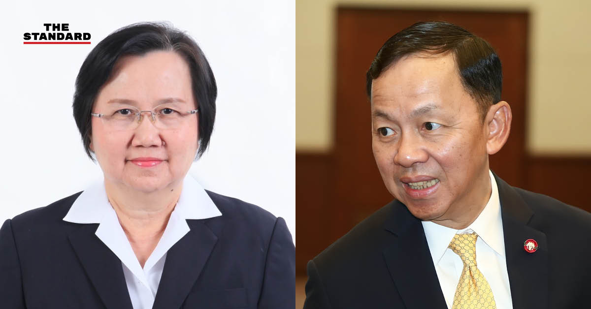 ภาพกราฟิกข่าวแสดงข้อความจำคุก 3 ปี อดีต ป.ป.ช. 2 คน และภาพประกอบบุคคลที่ถูกกล่าวถึง