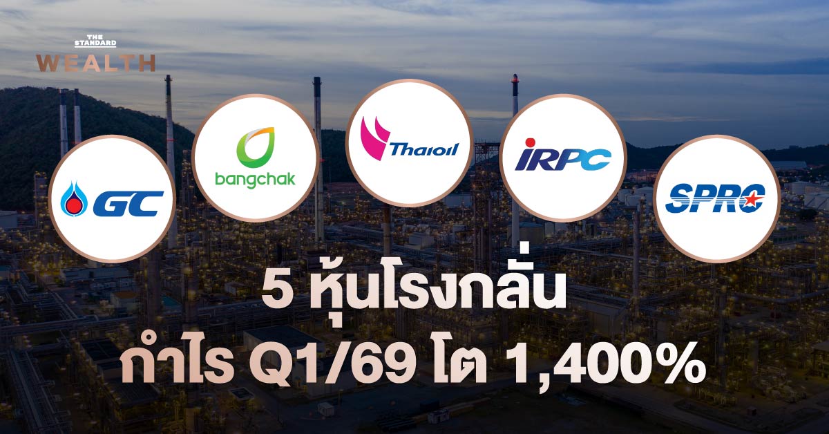 ภาพปกแสดงโลโก้ 5 หุ้นโรงกลั่น PTTGC, BCP, TOP, IRPC, SPRC