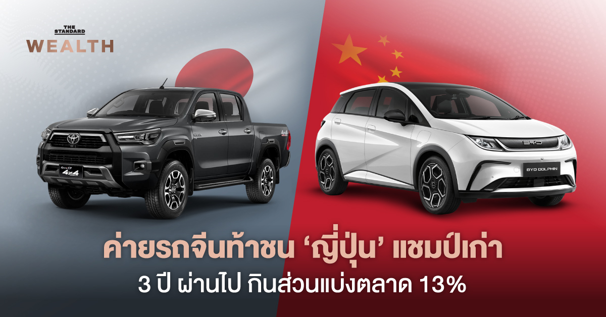 ภาพอินโฟกราฟิกแสดงส่วนแบ่งตลาดรถยนต์ไทยปี 2025 เปรียบเทียบค่ายญี่ปุ่นและจีน