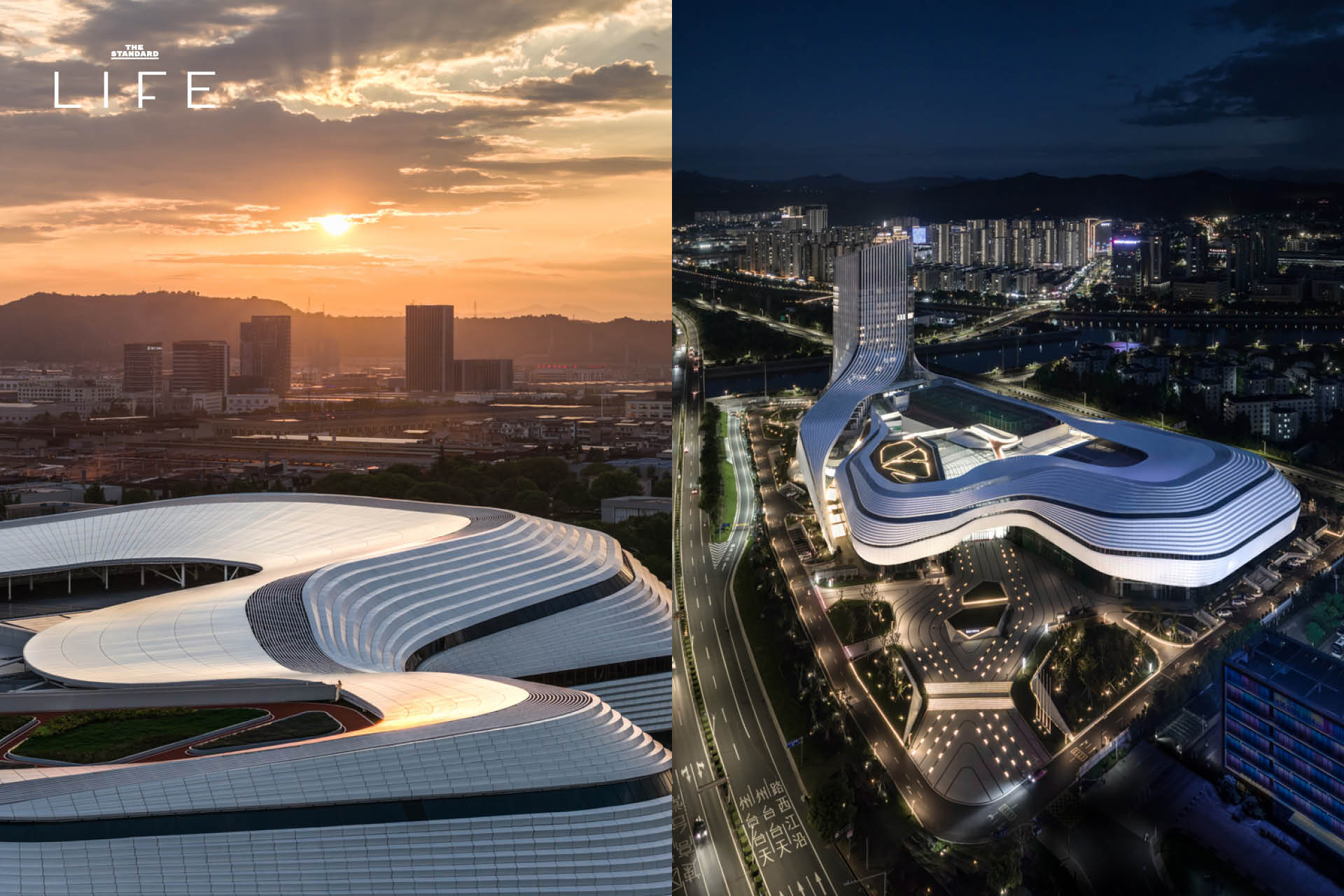 ภาพมุมกว้างของ Xinchang Globular Center สปอร์ตมอลล์ที่มีสถาปัตยกรรมล้ำสมัย สีเงินเงางาม 8