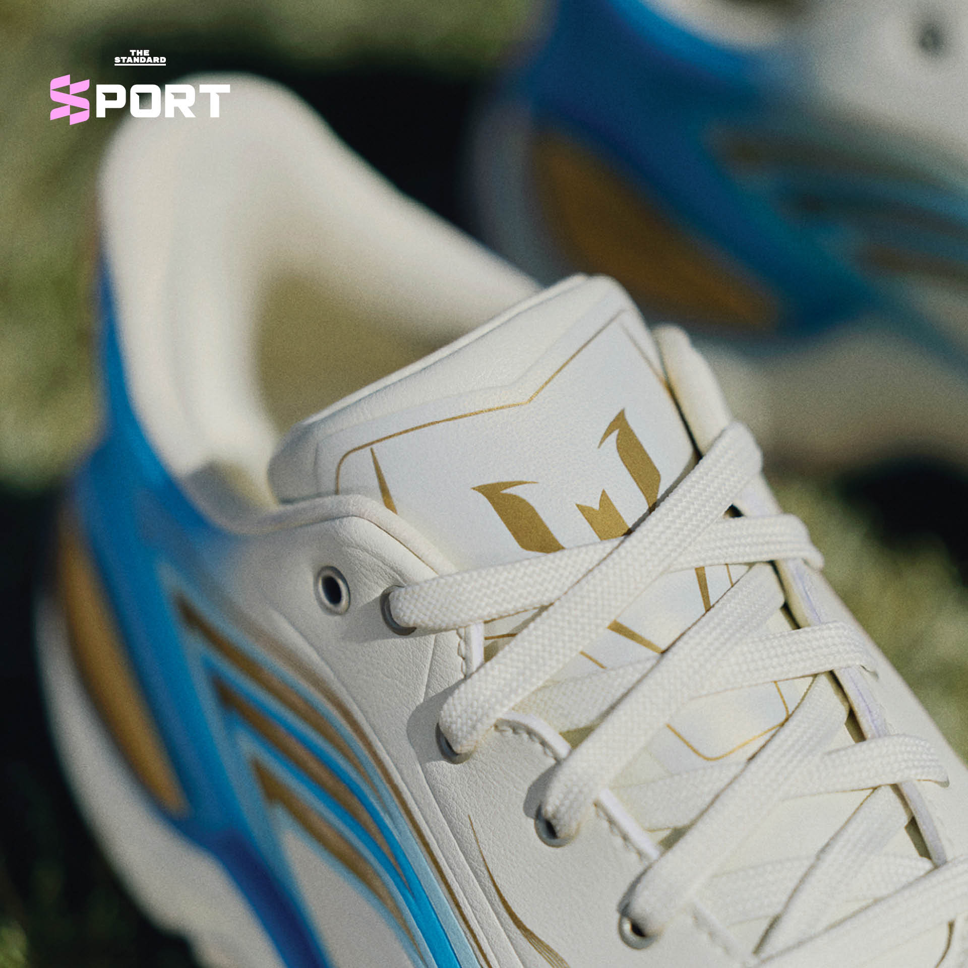รองเท้ากอล์ฟ adidas CODECHAOS Messi รุ่นพิเศษ สีงาช้าง ทอง และฟ้าอ่อน 5