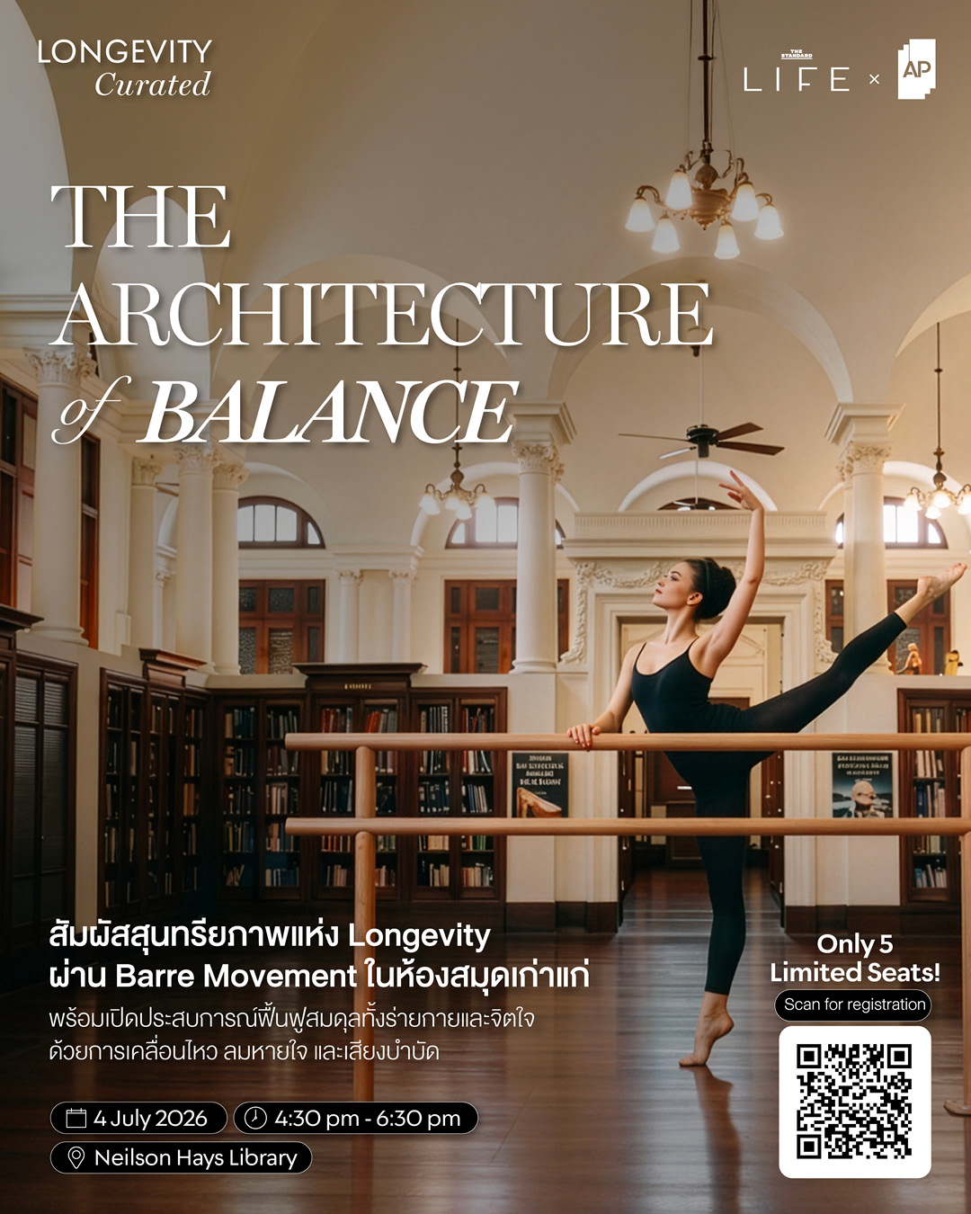 ภาพผู้หญิงกำลังออกกำลังกาย Barre Movement ที่ผสมผสานบัลเลต์ โยคะ และพิลาทิส 2