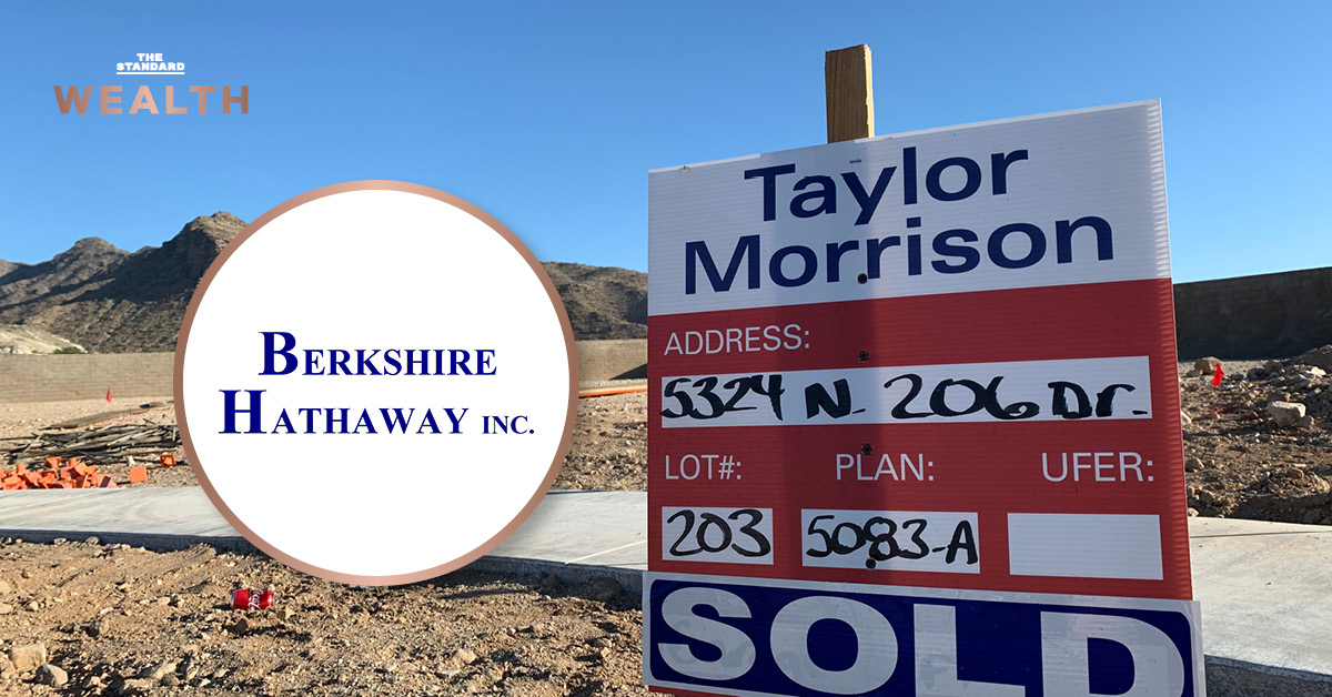 ภาพโลโก้ Berkshire Hathaway และ Greg Abel พร้อมข้อความการเข้าซื้อกิจการ Taylor Morrison