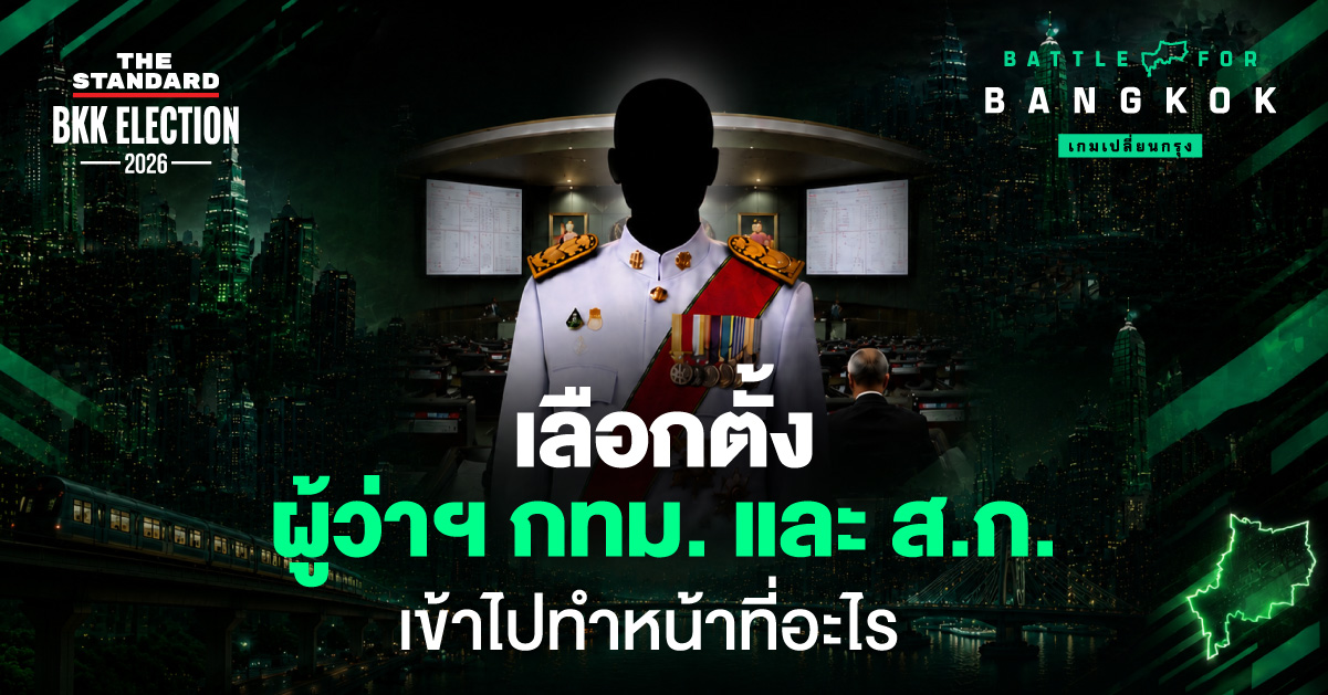 ภาพอินโฟกราฟิกแสดงโครงสร้างการบริหารงานของกรุงเทพมหานคร แบ่งหน้าที่ผู้ว่าฯ กทม. และ ส.ก.