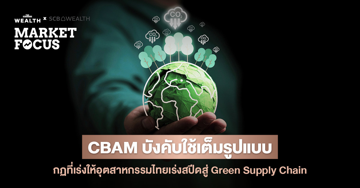 ภาพกราฟิกแสดงมาตรการ CBAM และผลักดันอุตสาหกรรมไทยสู่ Green Supply Chain