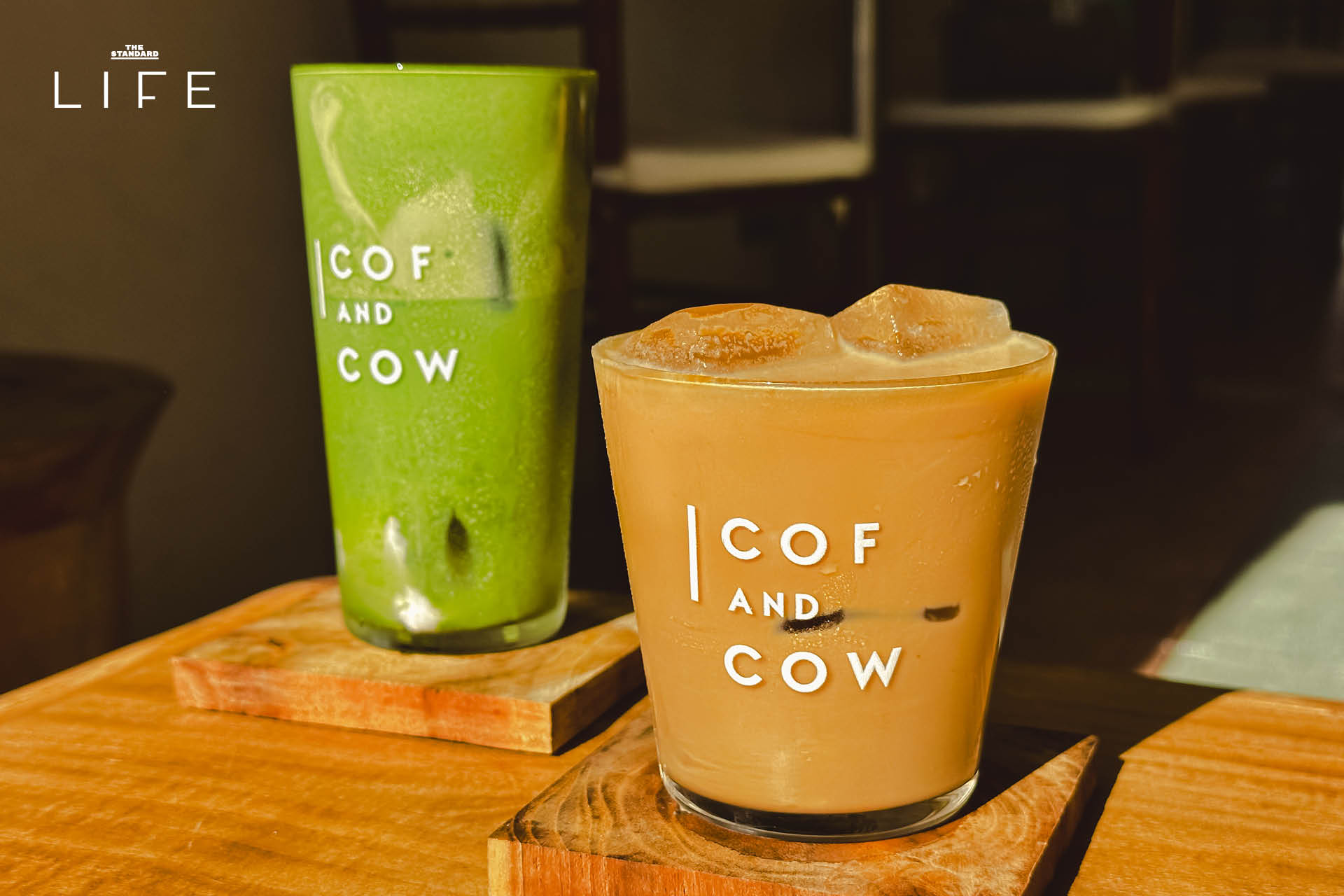 ภาพคาเฟ่ COF AND COW สาขาคลองโอ่งอ่าง ริมน้ำ แสดงการตกแต่งภายในที่ทันสมัยและบรรยากาศสบายๆ 11