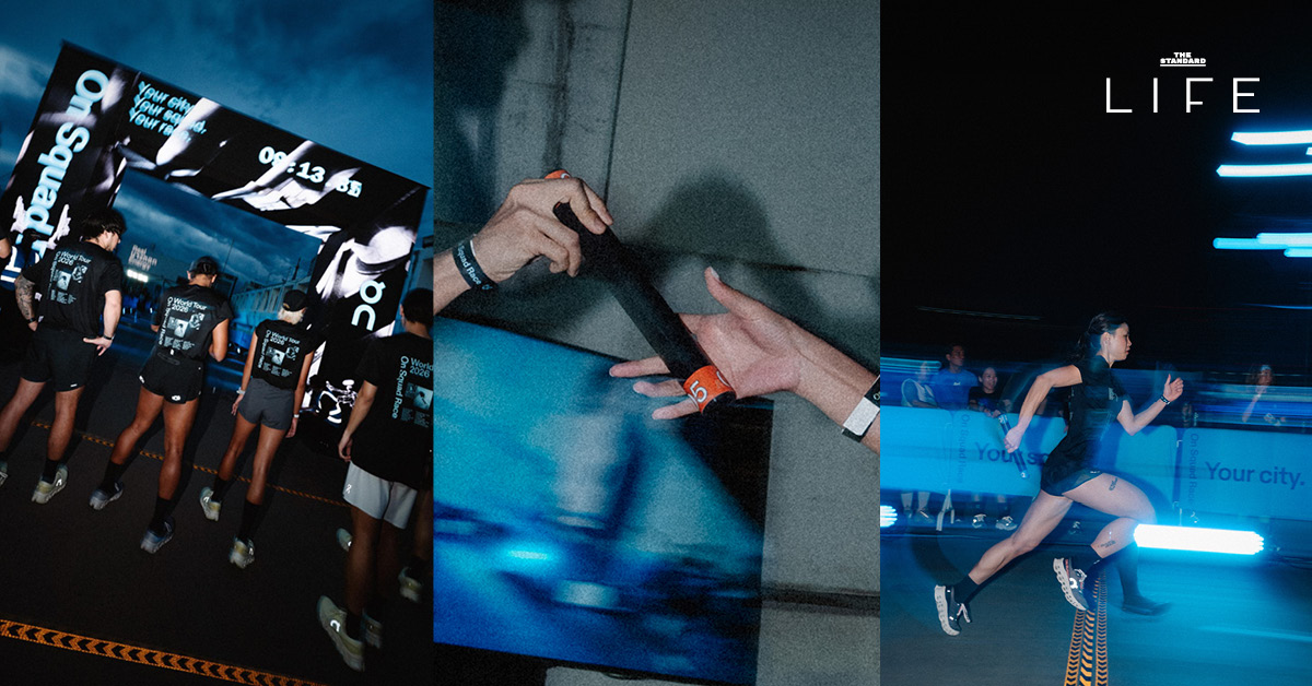 นักวิ่งกำลังแข่งขันในงาน On Squad Race บนทางลาดชันภายในอาคารจอดรถ