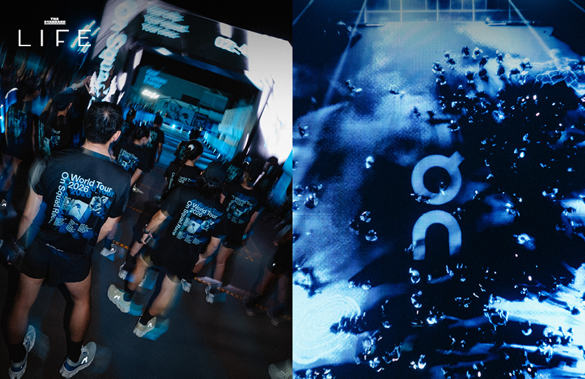 นักวิ่งกำลังแข่งขันในงาน On Squad Race บนทางลาดชันภายในอาคารจอดรถ 1