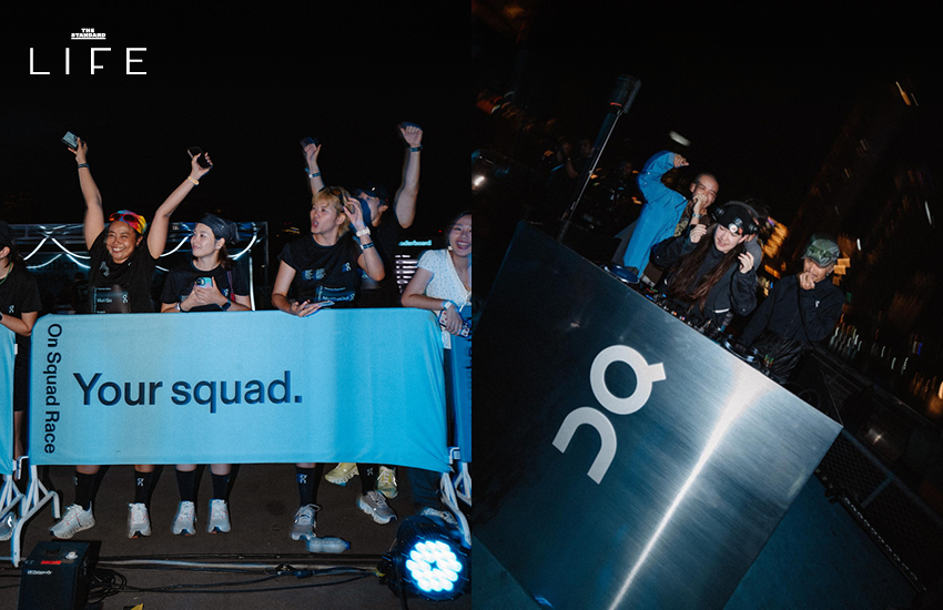 นักวิ่งกำลังแข่งขันในงาน On Squad Race บนทางลาดชันภายในอาคารจอดรถ 8
