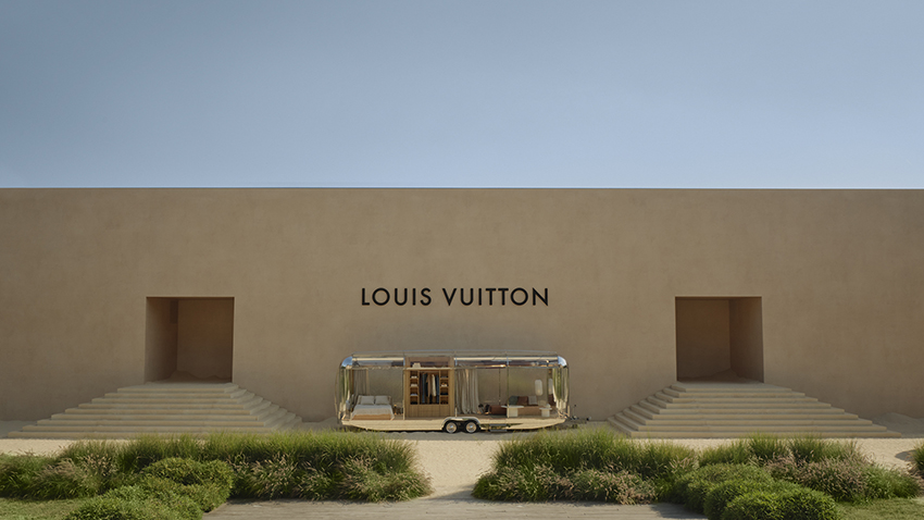 ภาพรันเวย์ Louis Vuitton Men’s Spring/Summer 2027 ที่ออกแบบเป็นคลื่นยักษ์กลางหาดทราย 3
