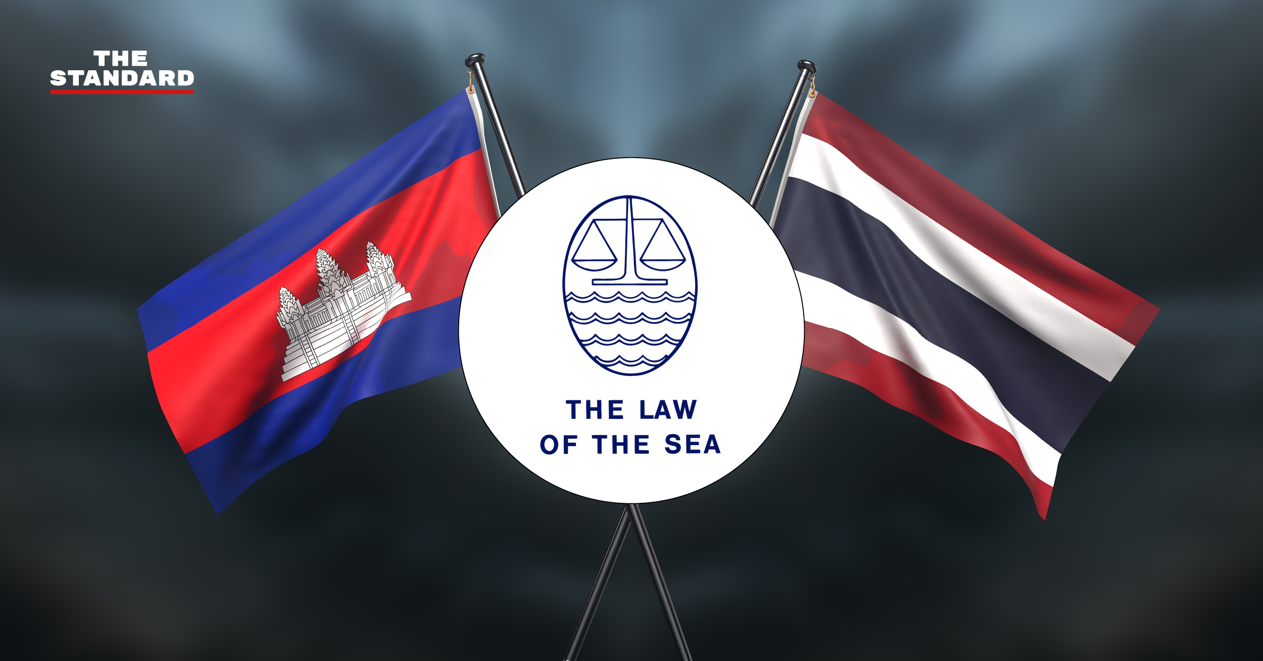 ธงชาติไทยและธงชาติกัมพูชาพร้อมโลโก้ UNCLOS