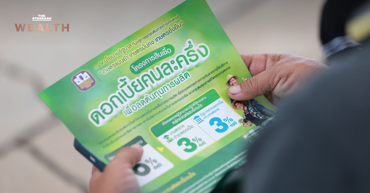 ภาพกราฟิกแสดงรายละเอียดสินเชื่อดอกเบี้ยคนละครึ่งของ ธ.ก.ส. สำหรับเกษตรกร