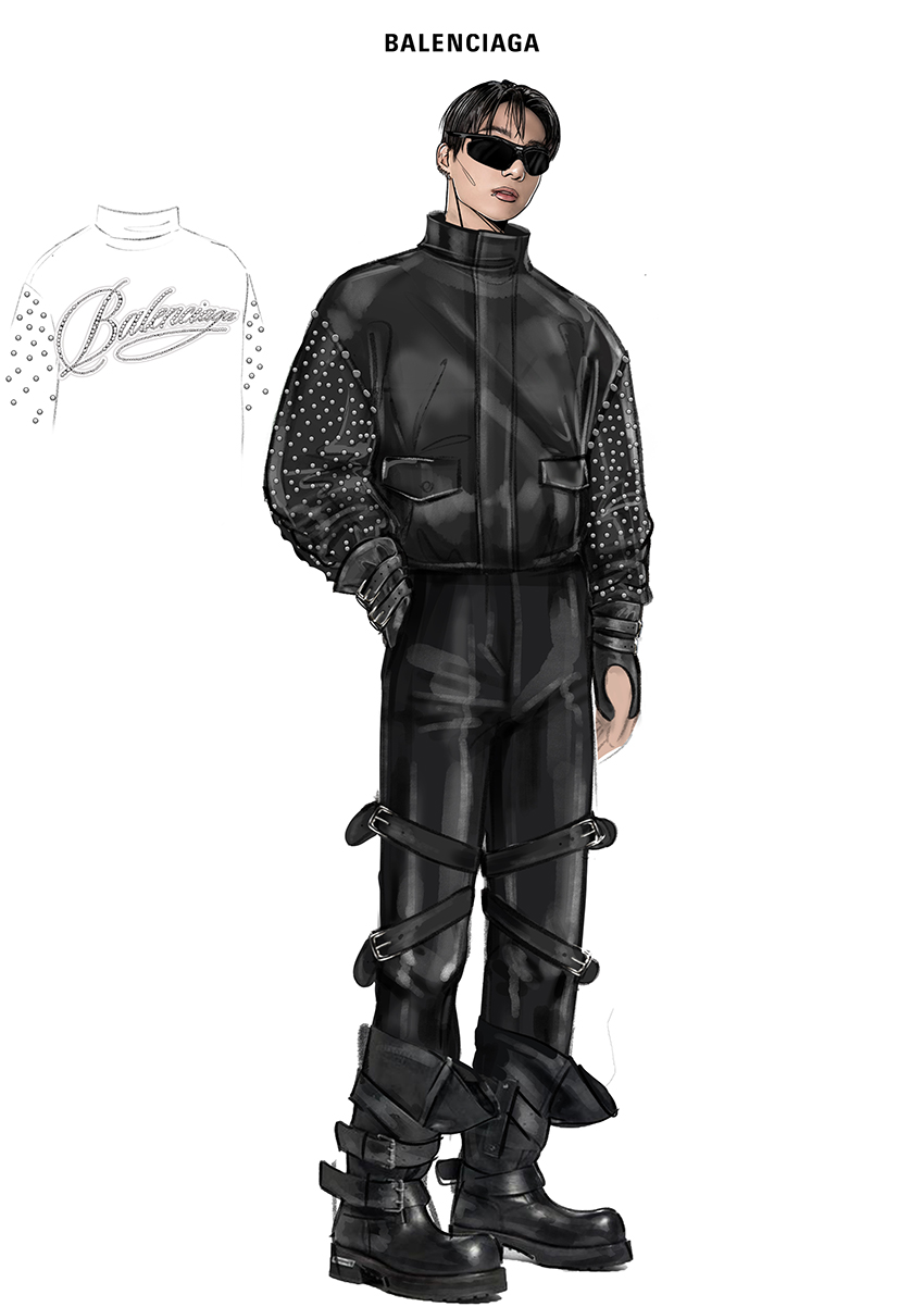 JUNG KOOK สวมชุดคัสตอมสีดำจาก BALENCIAGA สำหรับคอนเสิร์ต BTS 5