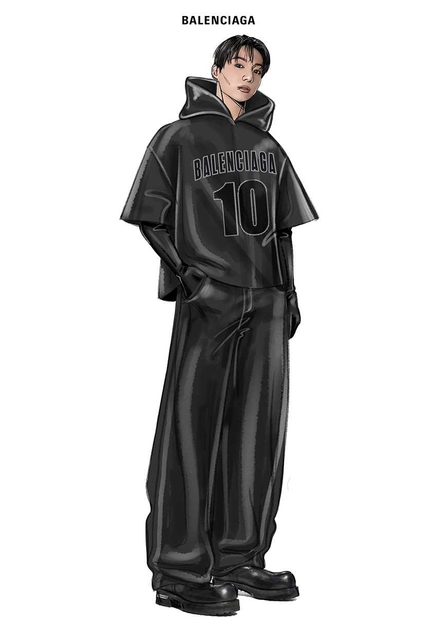 JUNG KOOK สวมชุดคัสตอมสีดำจาก BALENCIAGA สำหรับคอนเสิร์ต BTS 7
