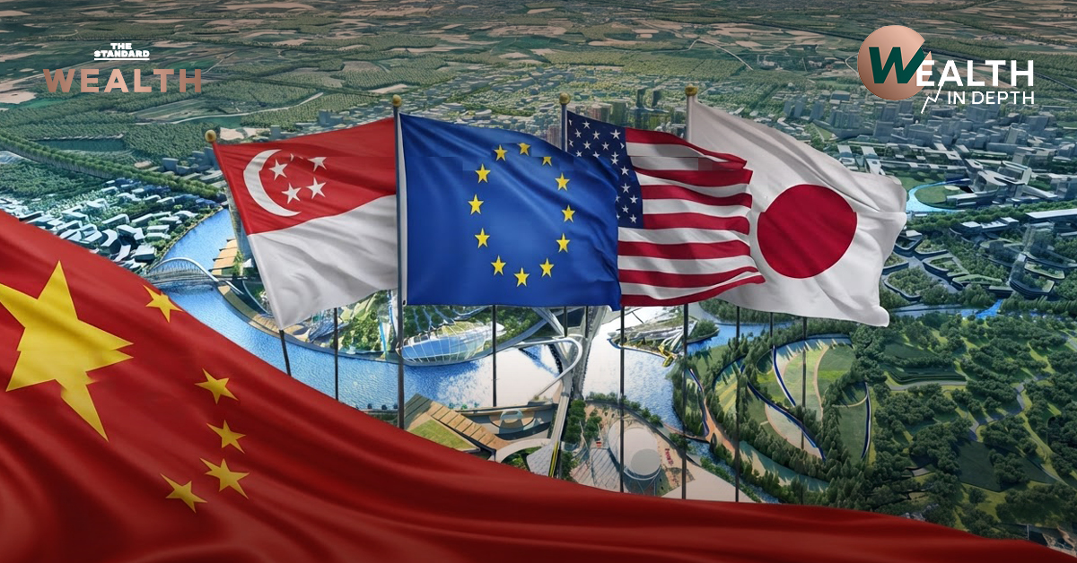ภาพผสมผสานสัญลักษณ์ของจีนและสหภาพยุโรป สื่อถึงการลงทุนใน EEC และ Data Center