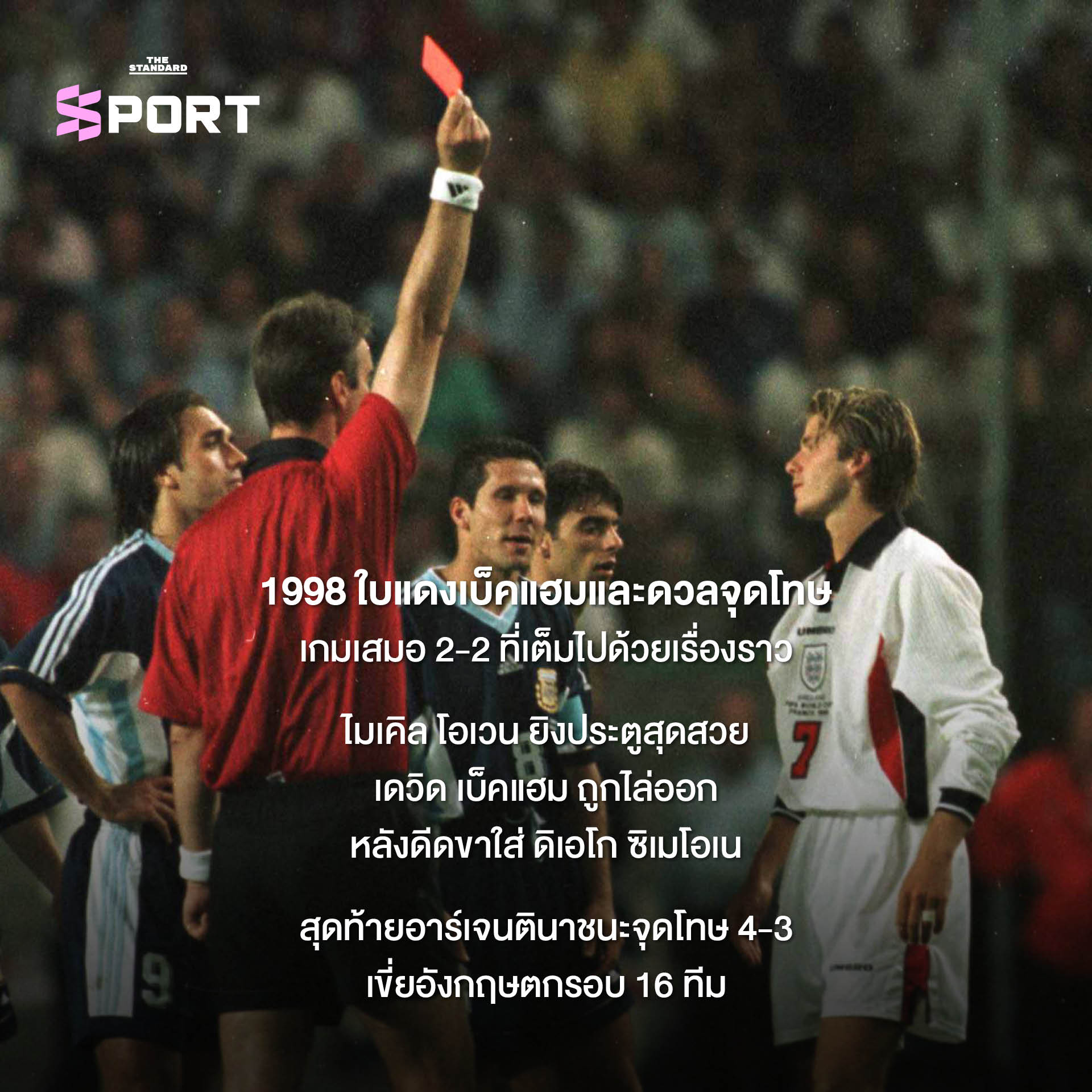 ภาพนักฟุตบอลทีมชาติอังกฤษและอาร์เจนตินากำลังแข่งขันกันในฟุตบอลโลก 5