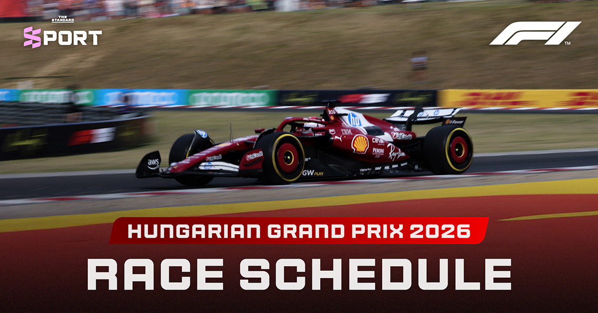 รถแข่ง F1 กำลังวิ่งอยู่บนสนามแข่ง Hungaroring ในการแข่งขัน Hungarian Grand Prix
