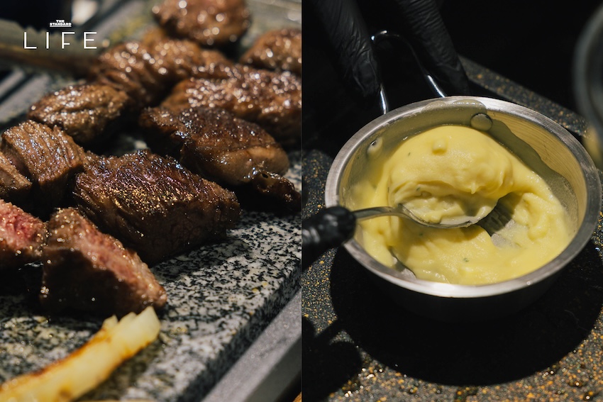 ภาพปิ้งย่างหมูสามชั้นและเนื้อบนเตาถ่านในร้าน HANAM BBQ 9