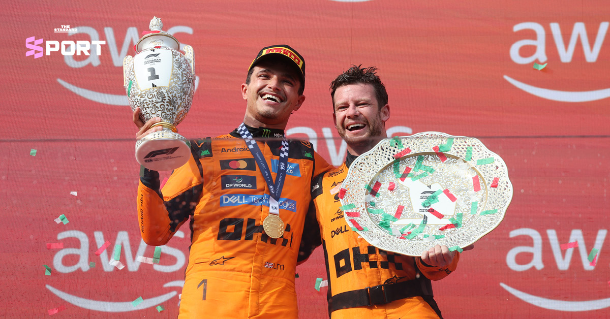 แลนโด นอร์ริส นักแข่งแมคลาเรน กำลังขับรถแข่ง F1 ในสนามฮังกาโรริง