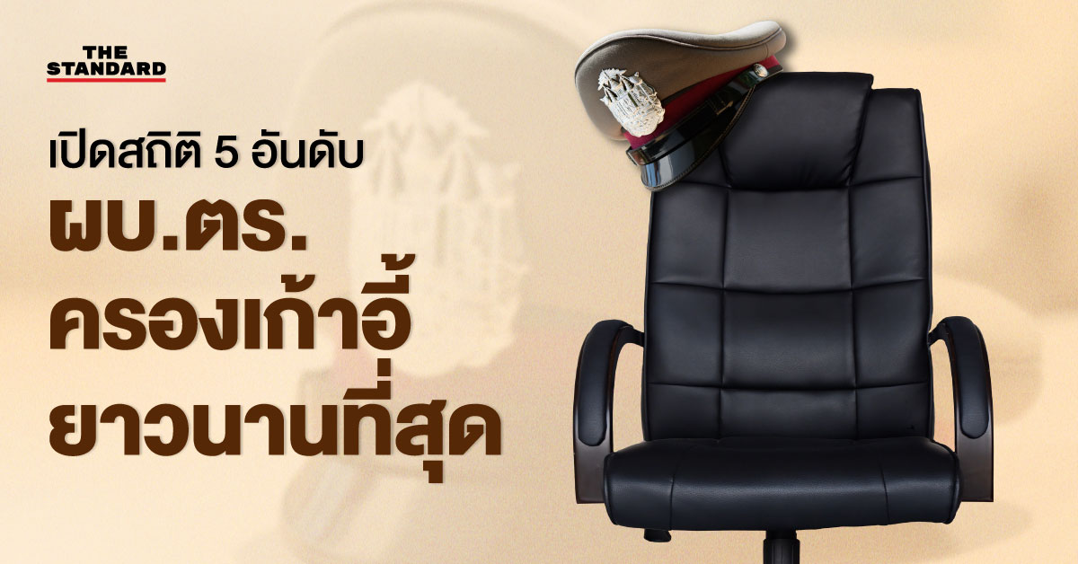 ภาพประกอบแสดงรายชื่อ 5 ผู้บัญชาการตำรวจแห่งชาติที่ครองตำแหน่งยาวนานที่สุด พร้อมรูป พล.ต.อ. สำราญ นวลมา